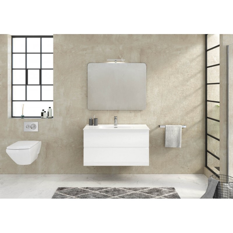 Mueble de baño blanco Samos 90 cm + Lavabo seno desplazado